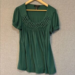 Cable & Gauge Deep Green Braided Neck Blouse